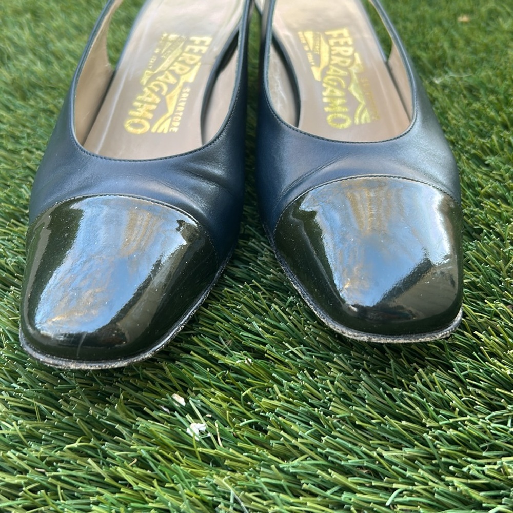 Salvatore Ferragamo leather mule shoes size 6.5 B Slingback Pumps Black Square - Picture 7 of 11